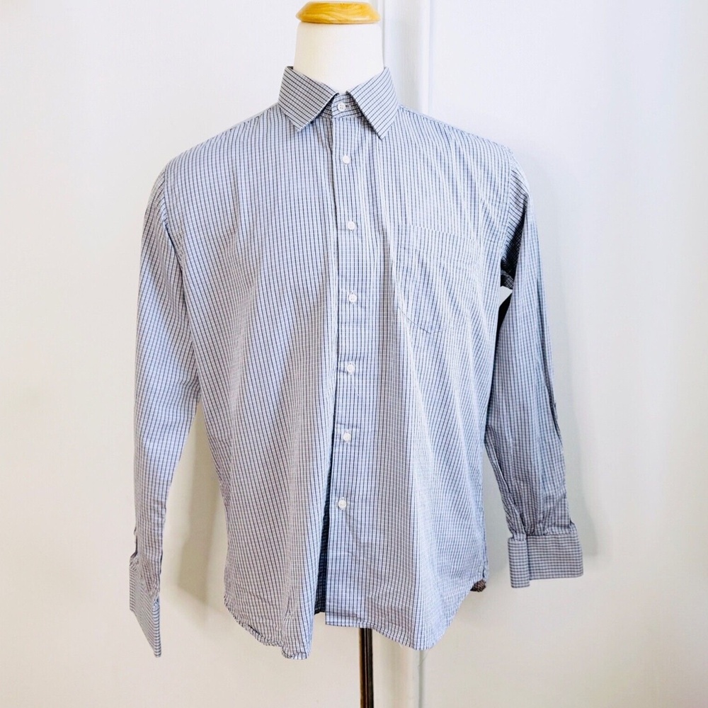Mario Caldi Mens 100 Cotton Dress Shirt Button Down 17.5 44 Plaid Made in Italy
